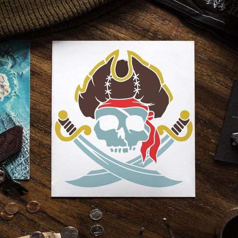 FINGERINSPIRE Pirate Skull Stencil 11.8x11.8 inch Skull Drawing Painting Stencils Plastic Pirate Cross Knife Pattern Stencil Reusable Stencils for...