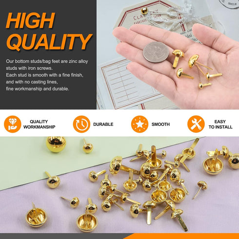 Rustark 500PCS 5 Sizes Brass Paper Fasteners Round Brads Fasteners Assortment Kit Mushroom Head Paper Fasteners Brass Metal Brads Scrapbooking Dec...