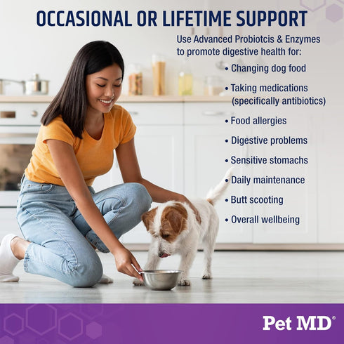 Pet MD Probiotics & Enzymes for Dogs - Gut Health Chews with Prebiotics - Digestive Aid for Dogs with Upset Stomach, Diarrhea, Constipation, or Ga...