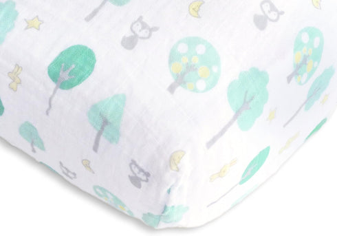 SwaddleDesigns Softest Cotton Muslin Fitted Crib Sheet/Toddler Sheet for Baby Boy & Girl, Green Woodland...