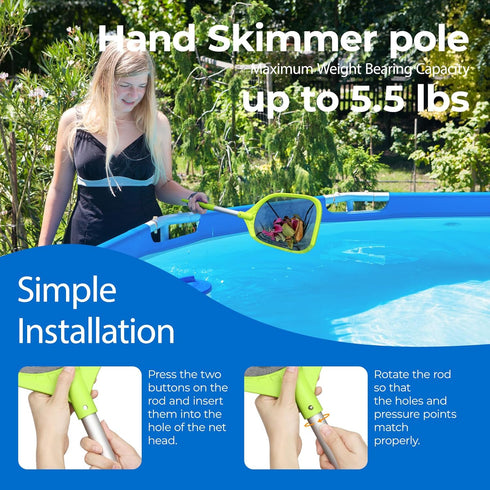 Pool Net Total Length 26.8 inches, Swimming Pool Skimmer Net with Aluminum Pole for Fast Cleaning Ponds, Hot Tub, and Spas, Pool Cleaner Supplies ...
