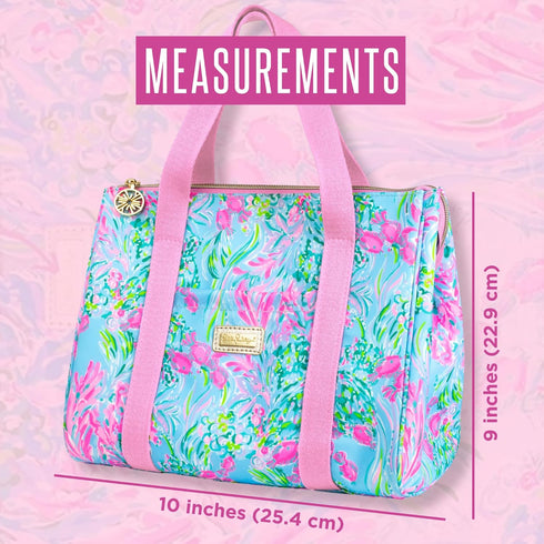 Lilly Pulitzer Cute Lunch Bag for Women, Large Capacity Insulated Tote Bag, Blue Mini Cooler with Storage Pocket and Shoulder Straps, Best Fishes...