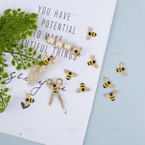 AUEAR, Alloy Bee Charm Pendants Rhinestone Enamel for DIY Craft Wedding Decoration Jewelry Making Necklace Bracelet (Style A, 20 Pack)...