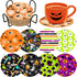 8 Pcs Halloween Diamond Art Coasters Kit with Holder Halloween Pumpkin Ghost Bat Diamond Art Coasters for Adults Diamond Art Kit Supplies for Hall...