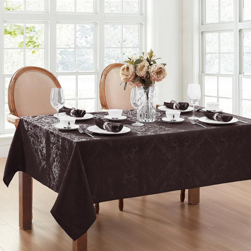 Elrene Home Fashions Caiden Elegance Damask Waterproof, Stain & Wrinkle Resistant Fabric Tablecloth, 52" x 52" Square, Black...