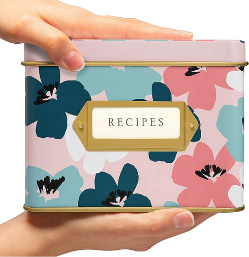 Jot & Mark Decorative Recipe Tin Box for Recipe Cards, Greeting Card Holder | Holds Hundreds of 4? x 6? Cards (Delphina)...