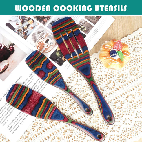Spurtle Set, Wooden Utensils for Cooking, Kitchen Utensils Set, Pakkawood Kitchen Cooking Utensils Set, Apartment Essentials Wood Serving Spatula ...