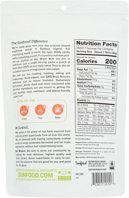 Sunfood Superfoods Raw Organic Brazil Nuts - Brazil Nuts Organic, Raw Brazil Nuts, Brazilian Nuts Unsalted, Great Source of Protein, USDA Organic,...