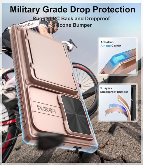 for Samsung Galaxy S23 Ultra Case with Card Holder (4-5 Cards) & Slide Lens Cover & Kickstand, Rugged Anti-Drop Wallet Phone Case Cover Compatible...