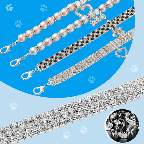 4 Pcs Pearl Dog Collar Necklaces Small Dogs Cats Rhinestones Collar Necklace Set, Crystal Pet Puppy Dog Necklace Adjustable Dog Jewelry for Pet Sm...