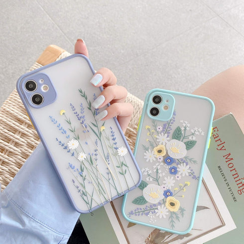 Ownest Compatible for iPhone 11 Case for Flower Clear Frosted PC Back Floral Girls Woman and Soft TPU Protective Silicone Slim Case for iPhone 11-...