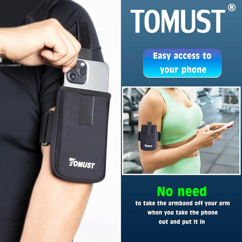Phone Holder with Three Strap, Lightweight Arm Band with Reflective Logo, Elastic Armband Sleeve with Case Fits iPhone and Android, Use for Runnin...
