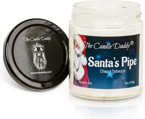 Santa's Pipe Funny Holiday Candle - Cherry Tobacco Scented Candle - Holiday Candle for Christmas, New Years - Hand Poured in USA - 6oz...