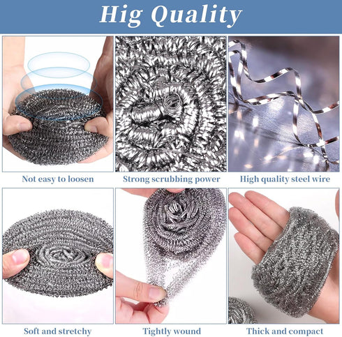 Stainless Steel Scrubber Scrubbing Scouring Pad Magic Eraser Sponges Clean Pot Pan and Broiler Rack Steel Wool for Kitchen Bathroom (6Pcs Metal Sc...