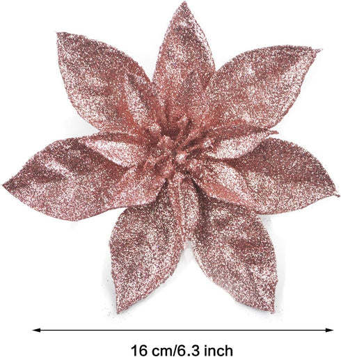 GL-Turelfies 12 Pcs Glitter Christmas Flowers(16cm/6.3’’) with 12 Pcs Clips Artificial Poinsettia Flower Christmas Tree Flower Decorations Xmas Tr...