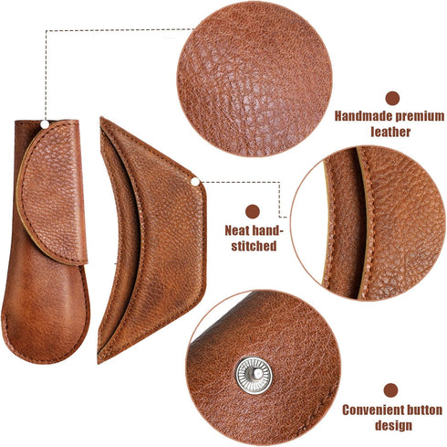 6 Pieces Cast Iron Handle Cover Handmade Thick Skillet Handle Cover Full Grain Frying Pan Sleeve Rustic PU Leather Hot Holder Double Layered Leath...