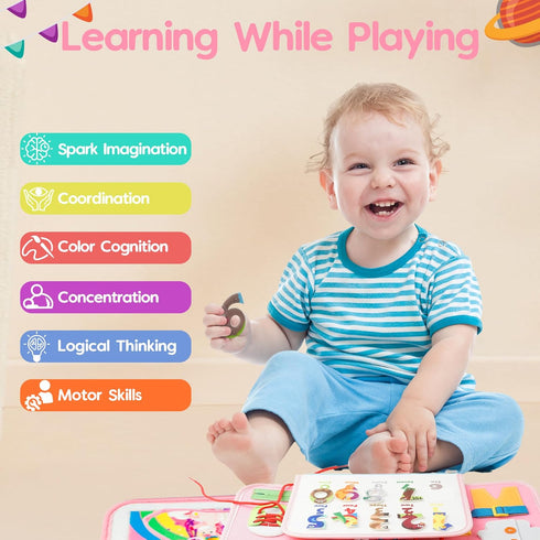 BELLOCHIDDO Busy Board - 8 in 1 Toddler Busy Board with Preschool Educational Activities Learning Fine Motor Skills, Sensory Toys - Montessori Toy...