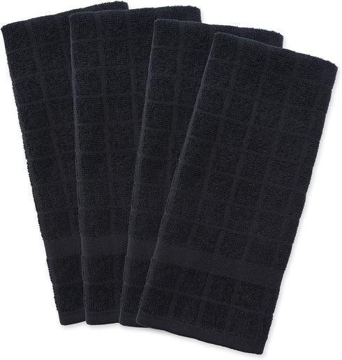 DII Basic Terry Collection Windowpane Dishtowel Set, 16x26, Black Solid, 4 Piece...