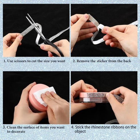 3 Yards Self Adhesive Rhinestone Ribbons Diamond Bling Crystal Rhinestone Ribbon Sticker Silver Rhinestone Strips Glitter Bling Wrap Roll Ribbons ...