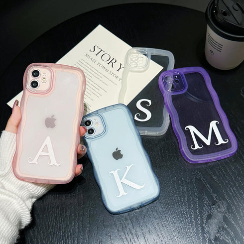 R'hllor Pink Case for iPhone 11, A - Z Initials Personalized Phonecase for Women, Cute Curly Wave Edge TPU Protective Phone Cover, Kawaii Phone Ca...
