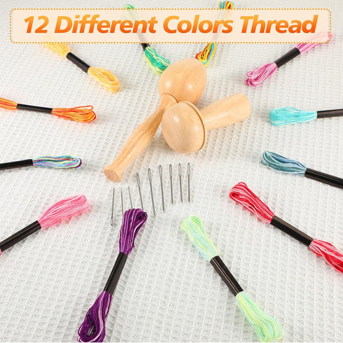 Crowye 2 Pcs Darning Supplies Kit Darning Egg for Socks Darning Mushroom Wooden Darning Supplies with Large Eye Needles Sewing Threads for Socks C...