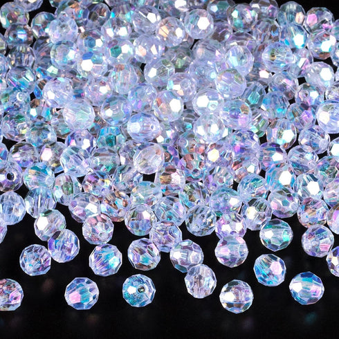 OIIKI 200Pcs Crystal Acrylic Rondelle AB Color Beads, 8mm/0.3inch Clear Loose Beads, Crystal Faceted Acrylic Beads, Briolette Bead for DIY Crafts ...