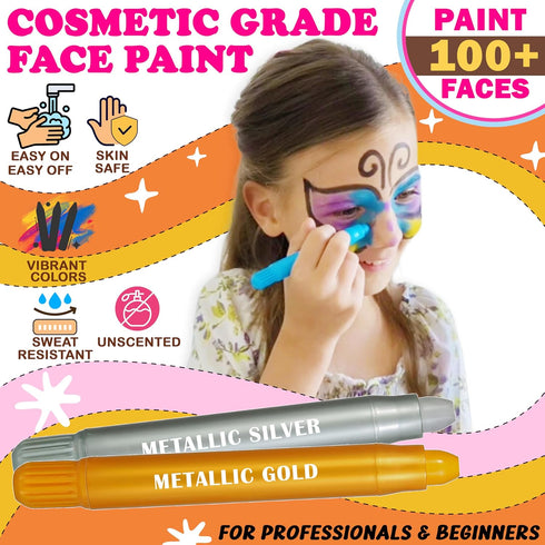 Jim&Gloria Water Based Face Paint Kit with Stencils, 12 Large Professional Face Painting Kit for Kids Party Facepaint Halloween Makeup Washable Bo...