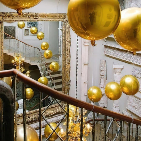 PartyWoo Metallic Gold Foil Balloons 6pcs 22 Inch Large Round Foil Big Giant Orbz 4D Jumbo Inflatable Mirror Ball Mylar Balloons for Graduation Bi...