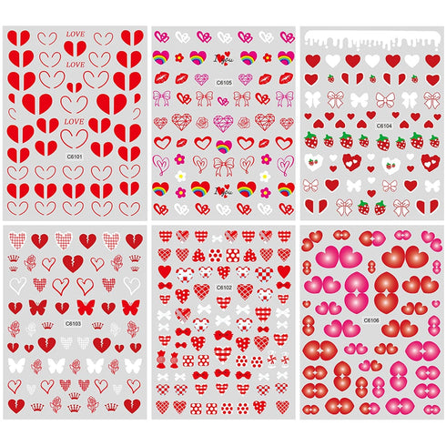 Valentine's Day Nail Stickers Decals Cute Heart Nail Art Decals 3D Self-Adhesive Nail Stickers Heart Strawberry Bow Flower Nail Designs Nail Decal...