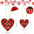 24 Pieces Valentine's Decorations for Tree Heart Shaped Wooden Ornaments Buffalo Check Plaid Wooden Embellishments Red Black Hanging Crafts Wood H...
