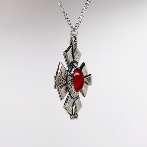 Medallion with Red Cabochon Medieval Renaissance Silver Finish Pendant Necklace...