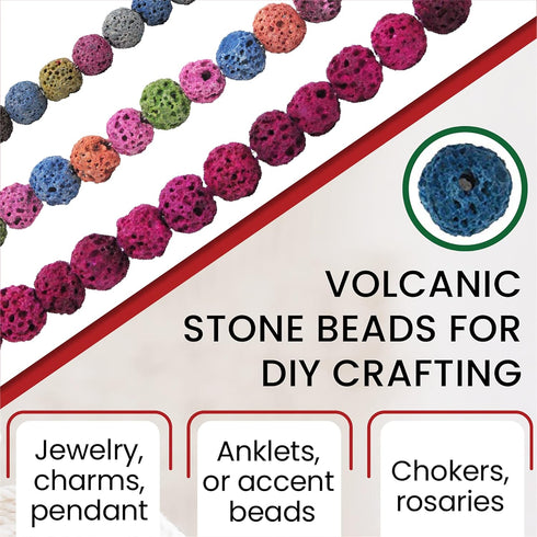 Mandala Crafts Volcanic Lava Beads for Jewelry Making Bulk Kit - Natural Lava Stone Beads 7 Chakra Beads - 4mm 6mm 8mm 500 Lava Rock Beads for Ess...
