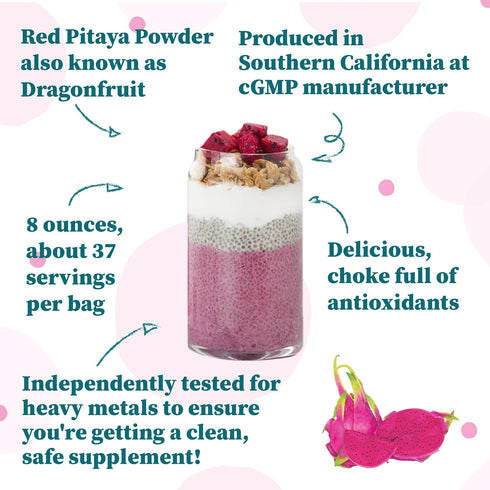 Pink Pitaya Powder, 8 Ounces, Non GMO, Gluten Free, Vegan, Packaged Locally in California...