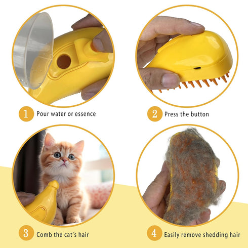 Cat Steam Brush, 3 in 1 Self Cleaning Steamy Cat Brush with Water, Steamer Brush for Cats Dogs Pets, Grooming Cat Hair Brush for Removing Tangled ...