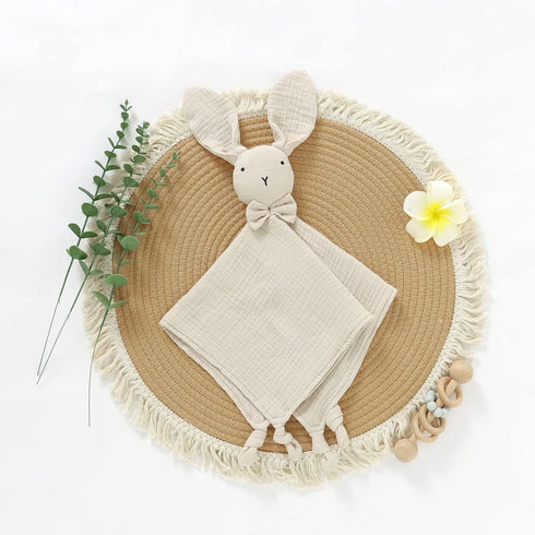 Baby Lovey Muslin Security Blankets Cotton Khaki Bunny Babies Lovie Soft & Breathable Infants Gift for Boy Girls,15 * 15 Inch...