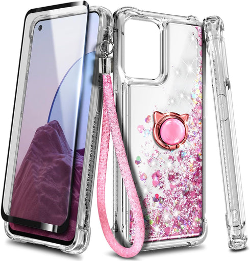 NZND Designed for T-Mobile REVVL 6 PRO 5G Phone Case, REVVL 6X PRO 5G Case, Glitter Floating Liquid Cute Case with Tempered Glass Screen Protector...