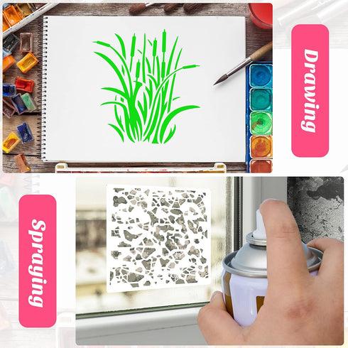 Outus 9 Pieces Camo Print Stencils Camouflage Painting Templates Reusable Grass Pattern Stencils Green Camo DIY Stencils for Scrapbooking Painting...