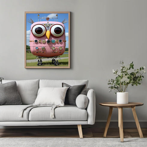 Posterizer 1 pcs-cute robotic owl with big eyes-Abstract & Modern Art-Fantasy & Fiction Art-Gift for Girls, Boys, Teens-decor for Girls, Teens Bed...