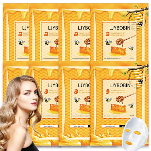 8 Pack Honey Sheets Face Mask Skincare Set,Moisturizing Facial Masks for Men & Women,Hydrating Long Lasting Soft Face Masks Skin Care for All Skin...