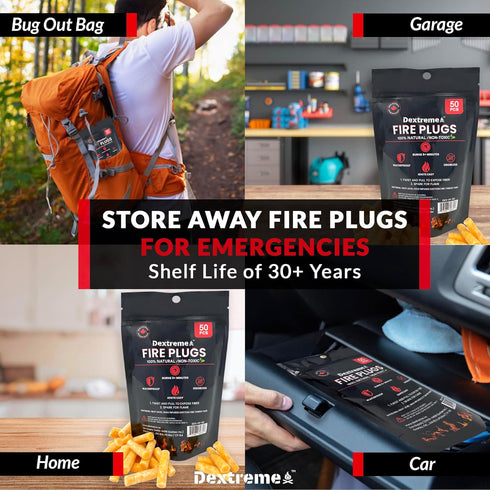 Fire Plugs (50) Waterproof Fire Starter for Campfires, Emergencies, Survival, Fire Pits, Grills | 5+ Minute Burn | All Natural | Made in North Ame...
