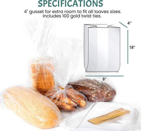 Reusable Plastic Bread Bags for Homemade Bread - 50 Pack Clear Bread Bag with Ties For An Airtight Moisture-free Preservation and Storage- Bread L...