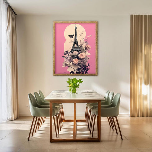 Posterizer 1 pcs-Eiffel tower and pink flowers collage-Holiday Poster Collection-Adventure Wall Art-Gift for Nature, Surfers and Beach Lovers - UN...