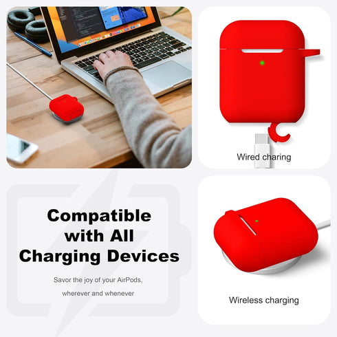 R-fun Compatible with AirPods Case Cover, Soft Silicone Protective Cover with Keychain for Women Men Compatible with Apple AirPods 2nd 1st Generat...