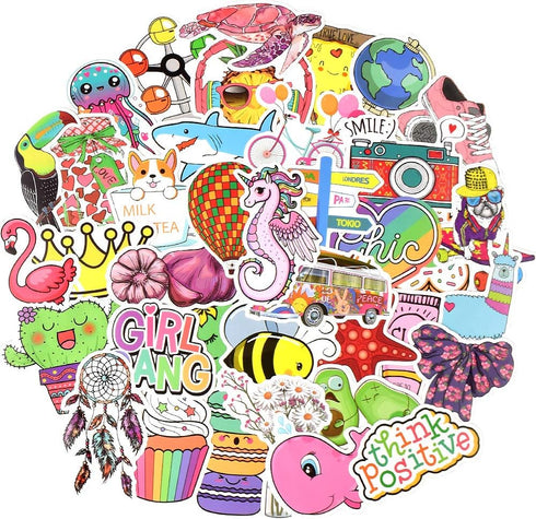 QTL Waterproof Stickers for Girls Cute Stickers for Water Bottles Hydro Flask Kids Teens Waterproof Vinyl Packs 100Pcs...