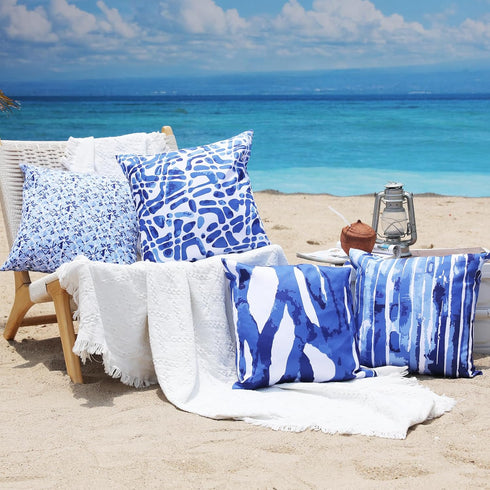 18 x 18 Inches Outdoor Waterproof Throw Pillow Covers, Outside Water Resistant Square Cushion Cases for Patio Lawn Balcony Couch Sofa, Pack of 4, ...