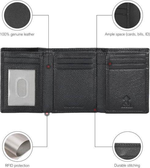 ESTALON Real Leather Trifold Wallet For Men-RFID Slim Tri Fold Wallets Minimalist 3 fold Credit Card Holder ID Window (Charcoal/Sierra)...