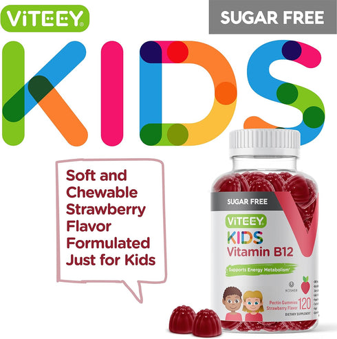Vitamin B12 for Kids Gummies, 1000mcg - Sugar Free - Metabolism, Natural Energy Support - Vegan, Gelatin Free, Gluten Free, GMO Free - Tasty Chewa...