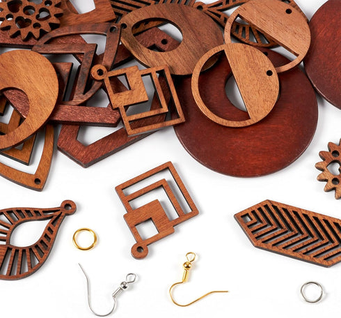 FASHEWELRY 20Pcs Wood Dangle Earrings Making Kit DIY Bohemian Earring Boho Charms Teardrop Rhombus Wooden Earring Blanks with Hooks & Jump Rings f...