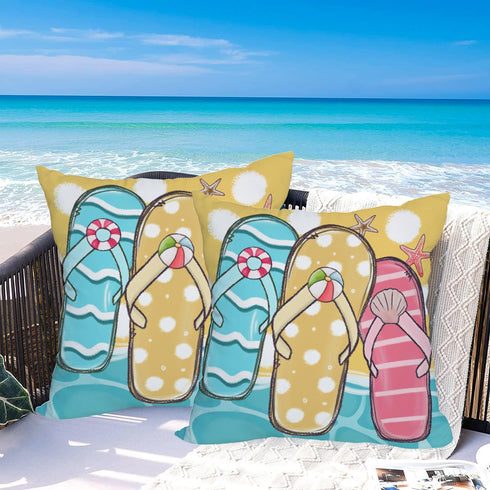 2 Pack Waterproof Summer Throw Pillow Covers 24x24 Inch Flip Flops Decor Tropical Beach Starfish Farmhouse Outdoor Decoration Pillow Cases Blue Oc...