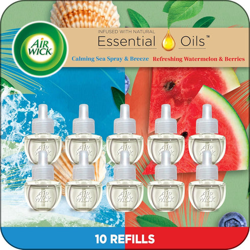 Air Wick Plug in Scented Oil Refill, 10ct, Calming Sea Spray Breeze & Fresh Watermelon, Air Freshener, Essential Oils...